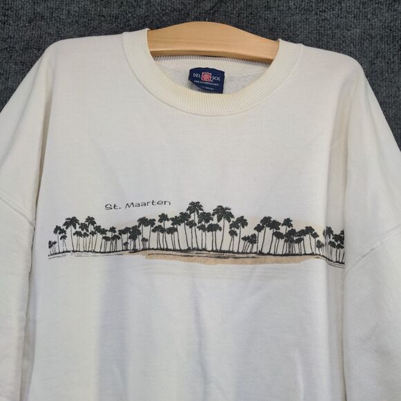 Del Sol Men's St. Maarten Pullover Crew Neck Sweatshirt White XXL Heavyweight - Picture 3 of 16